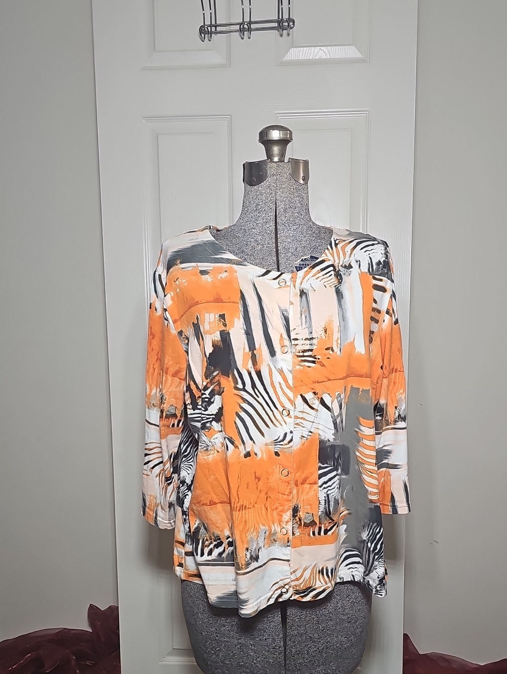 Onque Casuals Snap Front Colorful Orange Zebra Print Cardigan Petite Plus Size X